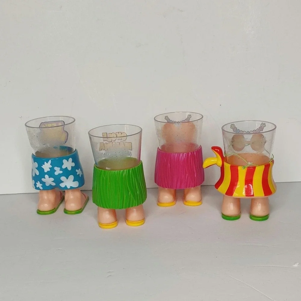 Aloha Hawaiian Hula Girl and Board Shorts Plastic Shot Glasses His and Hers Set